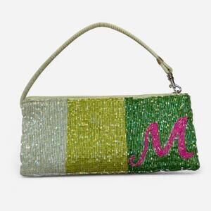 Green And Pink Beaded Shoulder Bag Clutch Monogram M